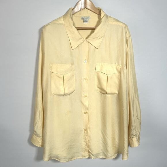 The Avenue Vintage 100% Silk Blouse 22/24 Yellow Oversized Button Down - Picture 1 of 7